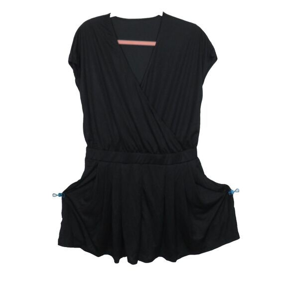 Halara Waffle Textured Blouson Wrap Look Lightweight Pleated Romper Size Medium - Picture 2 of 9